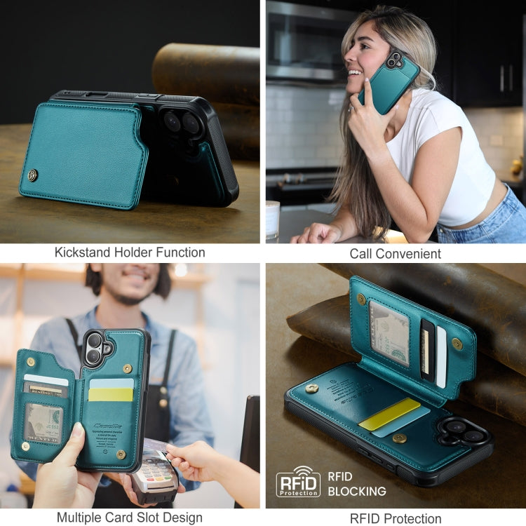 For iPhone 16 CaseMe C22 Card Slots Holder RFID Anti-theft Phone Case(Green)