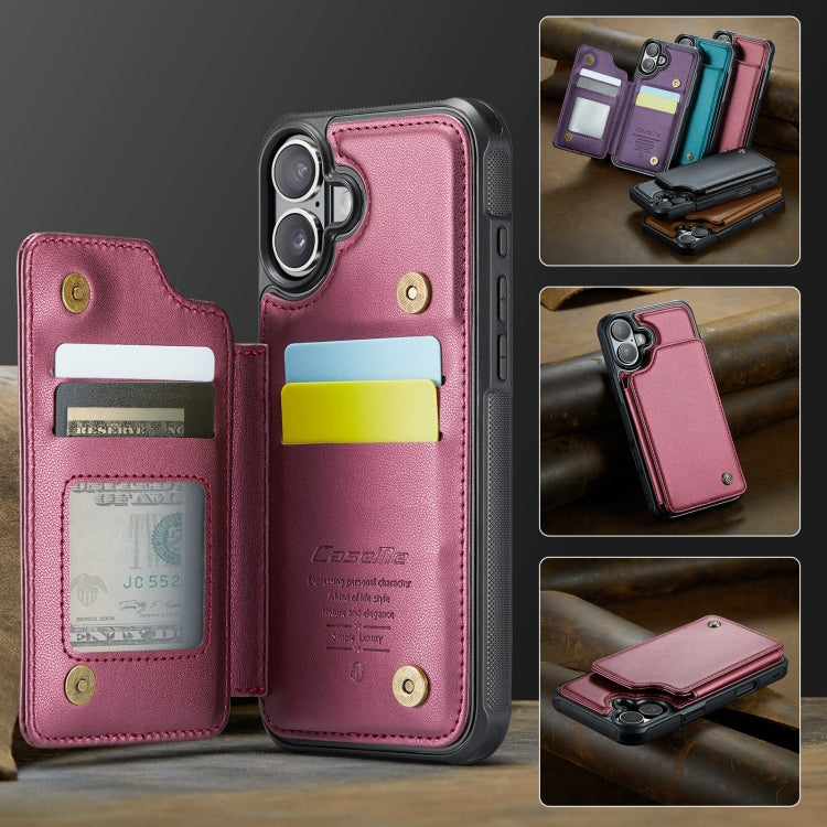 For iPhone 16 CaseMe C22 Card Slots Holder RFID Anti-theft Phone Case(Red)