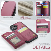 For iPhone 16 CaseMe C22 Card Slots Holder RFID Anti-theft Phone Case(Red)