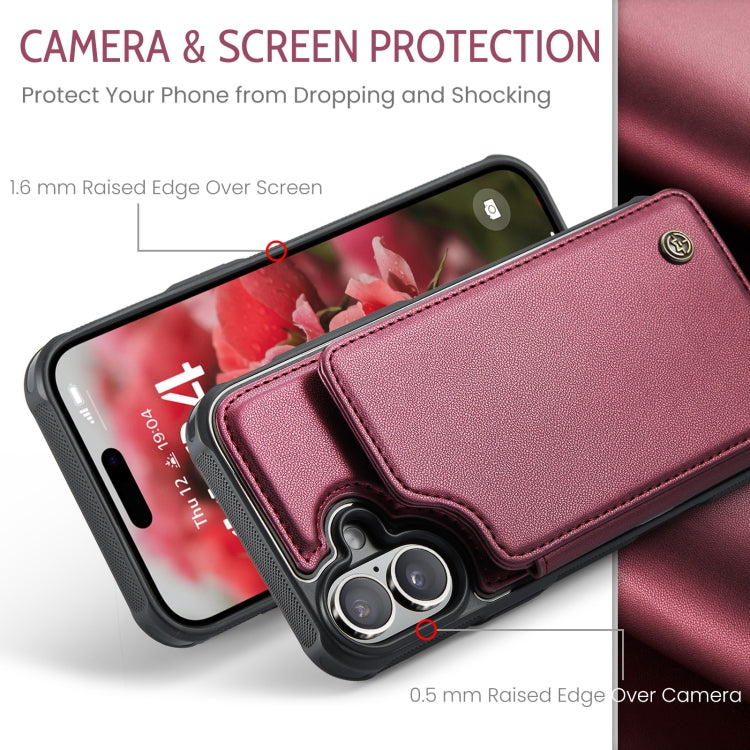 For iPhone 16 CaseMe C22 Card Slots Holder RFID Anti-theft Phone Case(Red)