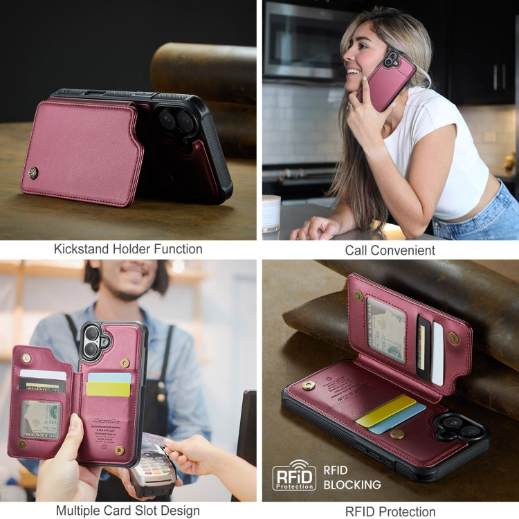 For iPhone 16 CaseMe C22 Card Slots Holder RFID Anti-theft Phone Case(Red)