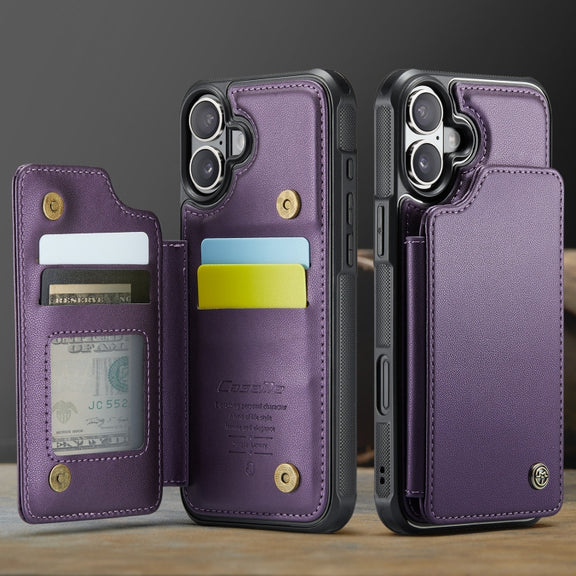 For iPhone 16 CaseMe C22 Card Slots Holder RFID Anti-theft Phone Case(Purple)
