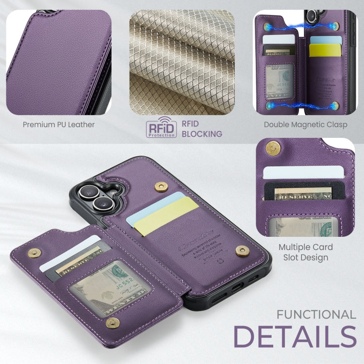 For iPhone 16 CaseMe C22 Card Slots Holder RFID Anti-theft Phone Case(Purple)