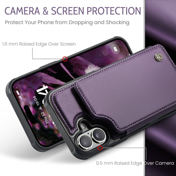 For iPhone 16 CaseMe C22 Card Slots Holder RFID Anti-theft Phone Case(Purple)