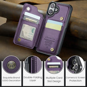 For iPhone 16 CaseMe C22 Card Slots Holder RFID Anti-theft Phone Case(Purple)