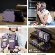 For iPhone 16 CaseMe C22 Card Slots Holder RFID Anti-theft Phone Case(Purple)