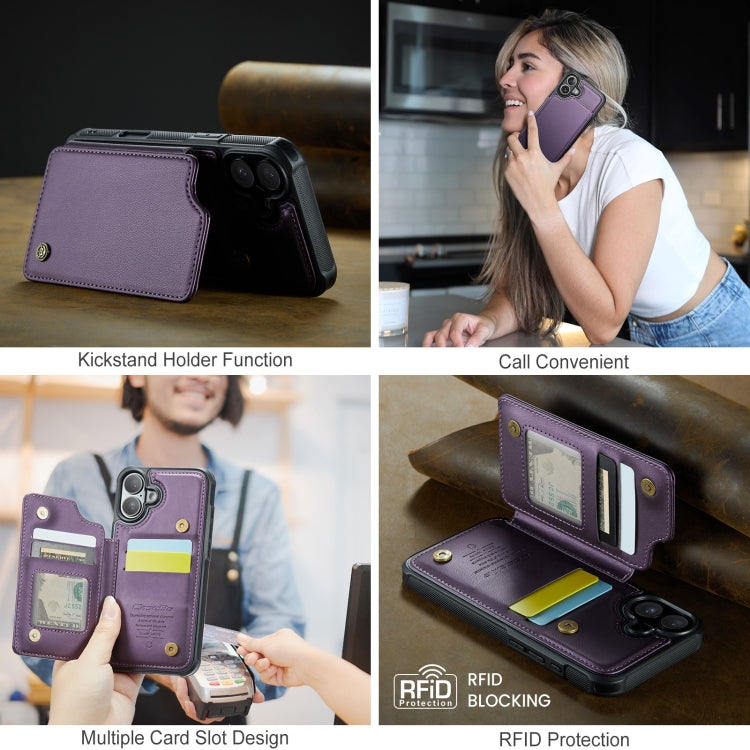 For iPhone 16 CaseMe C22 Card Slots Holder RFID Anti-theft Phone Case(Purple)