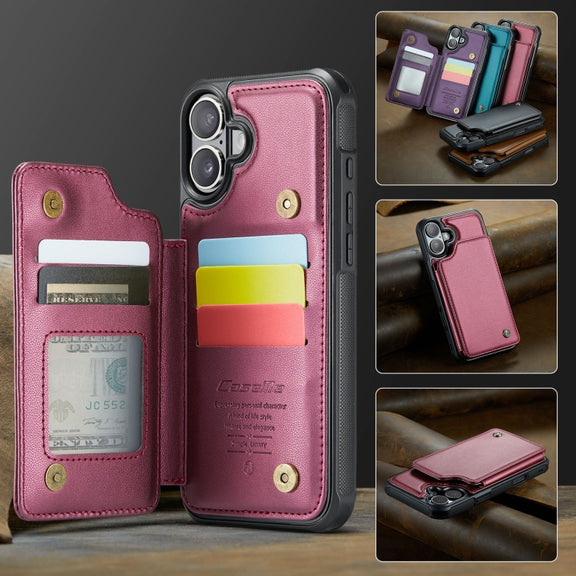 For iPhone 16 Plus CaseMe C22 Card Slots Holder RFID Anti-theft Phone Case(Red)