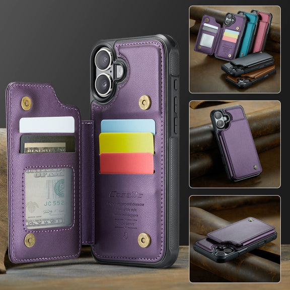 For iPhone 16 Plus CaseMe C22 Card Slots Holder RFID Anti-theft Phone Case(Purple)