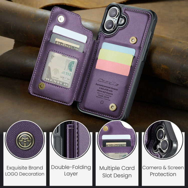 For iPhone 16 Plus CaseMe C22 Card Slots Holder RFID Anti-theft Phone Case(Purple)