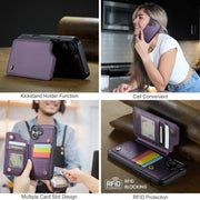 For iPhone 16 Plus CaseMe C22 Card Slots Holder RFID Anti-theft Phone Case(Purple)