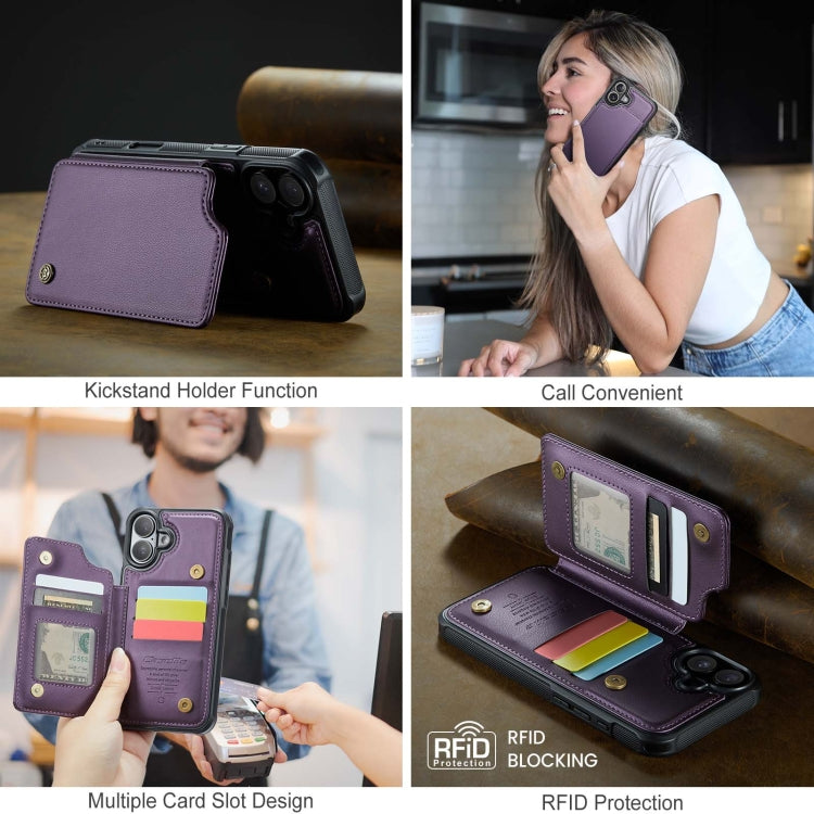 For iPhone 16 Plus CaseMe C22 Card Slots Holder RFID Anti-theft Phone Case(Purple)