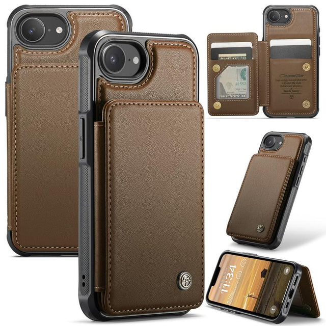 For iPhone 16e CaseMe C22 Card Slots Holder RFID Anti-theft Phone Case(Brown)