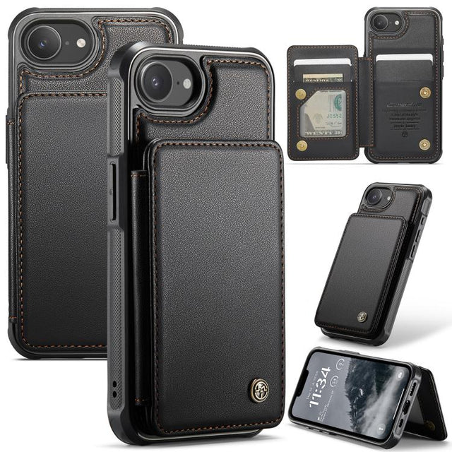 For iPhone 16e CaseMe C22 Card Slots Holder RFID Anti-theft Phone Case(Black)
