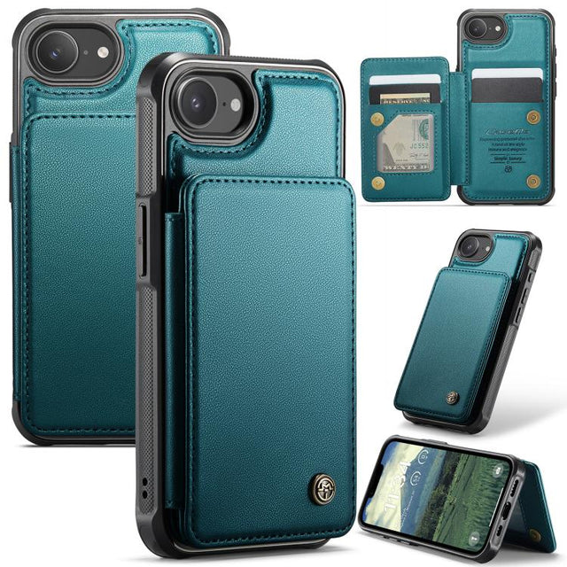 For iPhone 16e CaseMe C22 Card Slots Holder RFID Anti-theft Phone Case(Green)