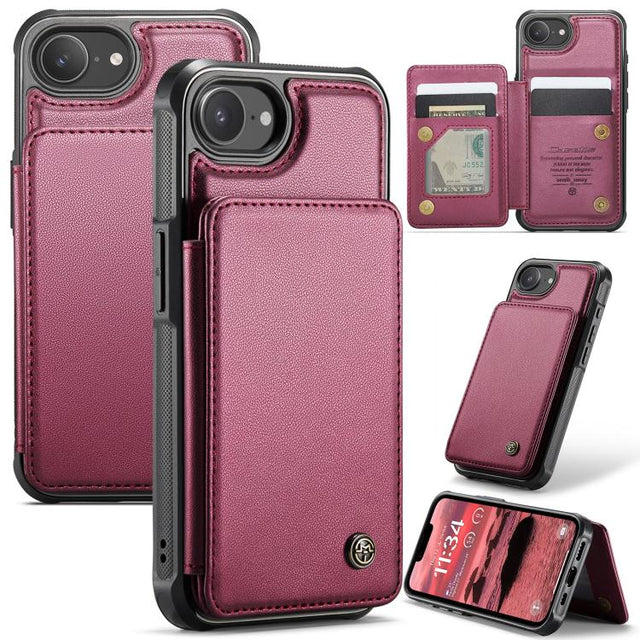 For iPhone 16e CaseMe C22 Card Slots Holder RFID Anti-theft Phone Case(Red)