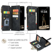 For iPhone 16 Pro CaseMe C30 Card Slots Zipper Wallet Leather Phone Case(Black)