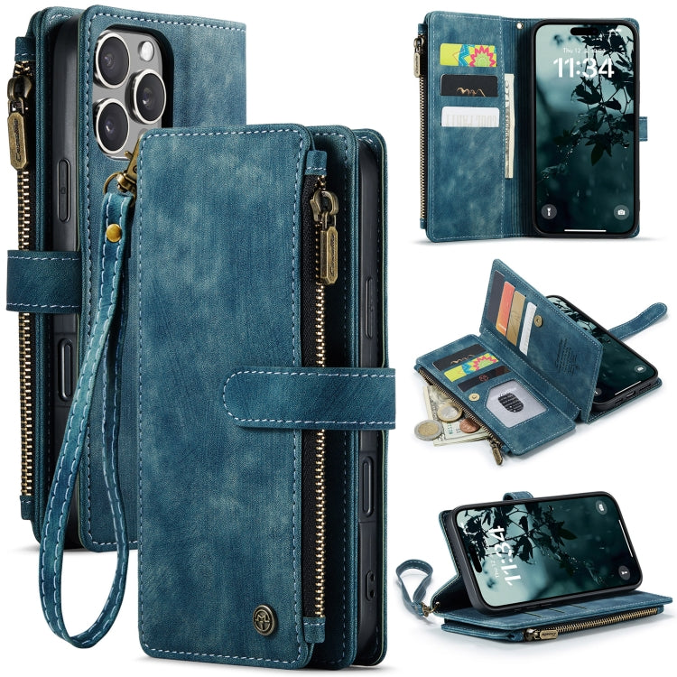 For iPhone 16 Pro Max CaseMe C30 Card Slots Zipper Wallet Leather Phone Case(Blue) - iPhone 16 Pro Max Cases by CaseMe | Online Shopping South Africa | PMC TechLife | Buy Now Pay Later Mobicred
