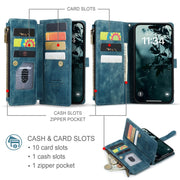 For iPhone 16 Plus CaseMe C30 Card Slots Zipper Wallet Leather Phone Case(Blue)