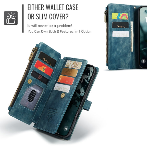 For iPhone 16 Plus CaseMe C30 Card Slots Zipper Wallet Leather Phone Case(Blue)
