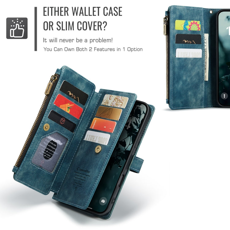 For iPhone 16 Plus CaseMe C30 Card Slots Zipper Wallet Leather Phone Case(Blue)