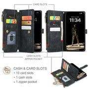 For iPhone 16 Plus CaseMe C30 Card Slots Zipper Wallet Leather Phone Case(Black)