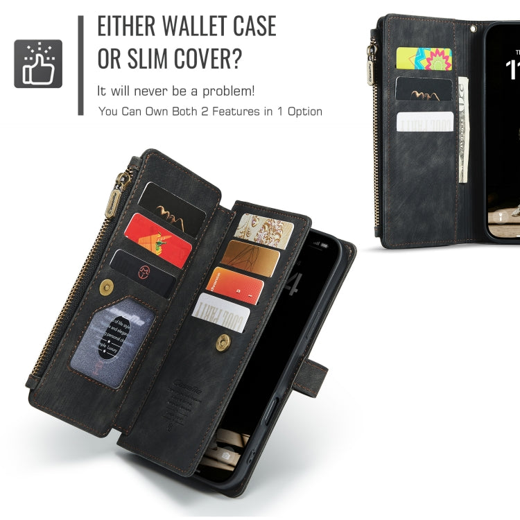For iPhone 16 Plus CaseMe C30 Card Slots Zipper Wallet Leather Phone Case(Black)