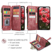 For iPhone 16 Plus CaseMe C30 Card Slots Zipper Wallet Leather Phone Case(Red)