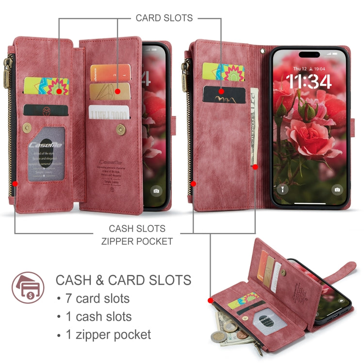 For iPhone 16 CaseMe C30 Card Slots Zipper Wallet Leather Phone Case(Red) - free shipping - PMC Jewellery - Order now!