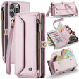 For iPhone 16 Pro Max CaseMe C36 Card Slots Zipper Wallet RFID Anti-theft Leather Phone Case(Pink) - free shipping - PMC TechLife - Order now!