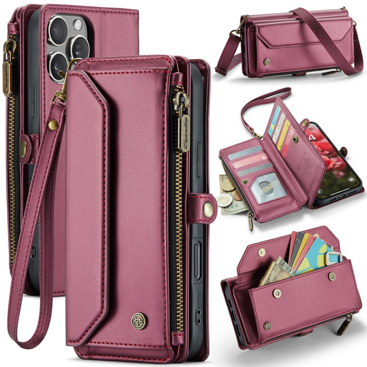 For iPhone 16 Pro Max CaseMe C36 Card Slots Zipper Wallet RFID Anti-theft Leather Phone Case(Red) - free shipping - PMC Jewellery - Order now!