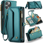 For iPhone 16 Pro Max CaseMe C36 Card Slots Zipper Wallet RFID Anti-theft Leather Phone Case(Blue)