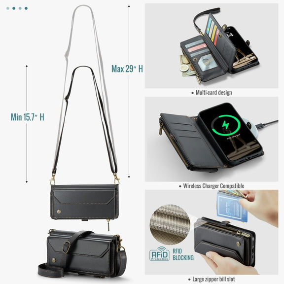 For iPhone 16 Pro Max CaseMe C36 Card Slots Zipper Wallet RFID Anti-theft Leather Phone Case(Black)