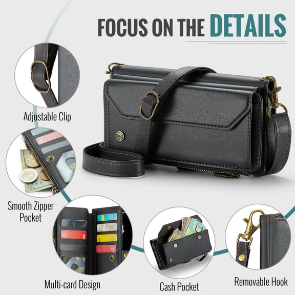 For iPhone 16 Pro Max CaseMe C36 Card Slots Zipper Wallet RFID Anti-theft Leather Phone Case(Black)