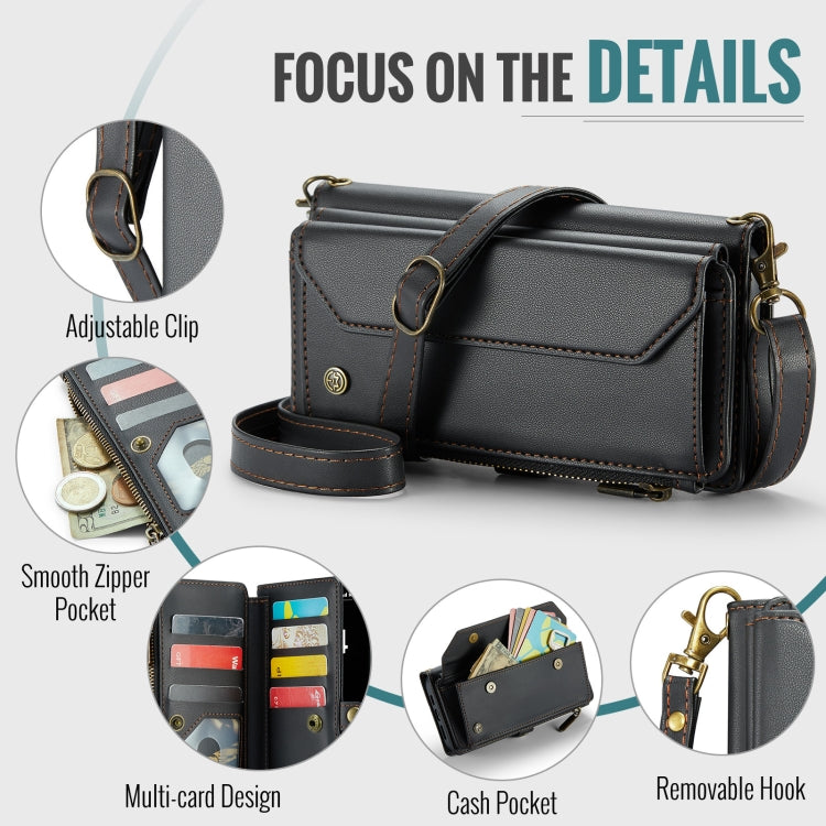 For iPhone 16 Pro Max CaseMe C36 Card Slots Zipper Wallet RFID Anti-theft Leather Phone Case(Black)