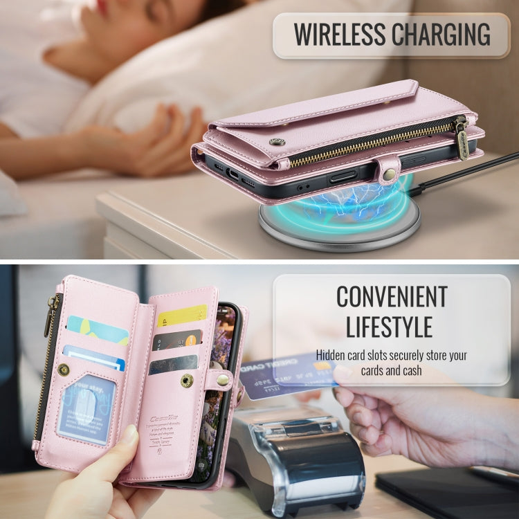 For iPhone 16 Pro CaseMe C36 Card Slots Zipper Wallet RFID Anti-theft Leather Phone Case(Pink) - free shipping - PMC Jewellery - Order now!