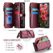 For iPhone 16 Pro CaseMe C36 Card Slots Zipper Wallet RFID Anti-theft Leather Phone Case(Red)