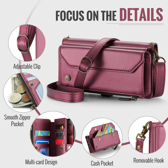 For iPhone 16 Pro CaseMe C36 Card Slots Zipper Wallet RFID Anti-theft Leather Phone Case(Red)