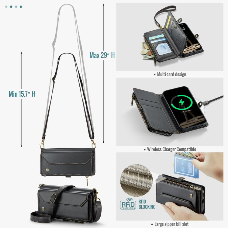 For iPhone 16 Pro CaseMe C36 Card Slots Zipper Wallet RFID Anti-theft Leather Phone Case(Black)