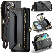 For iPhone 16 Pro CaseMe C36 Card Slots Zipper Wallet RFID Anti-theft Leather Phone Case(Black)
