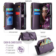 For iPhone 16 Pro CaseMe C36 Card Slots Zipper Wallet RFID Anti-theft Leather Phone Case(Purple)