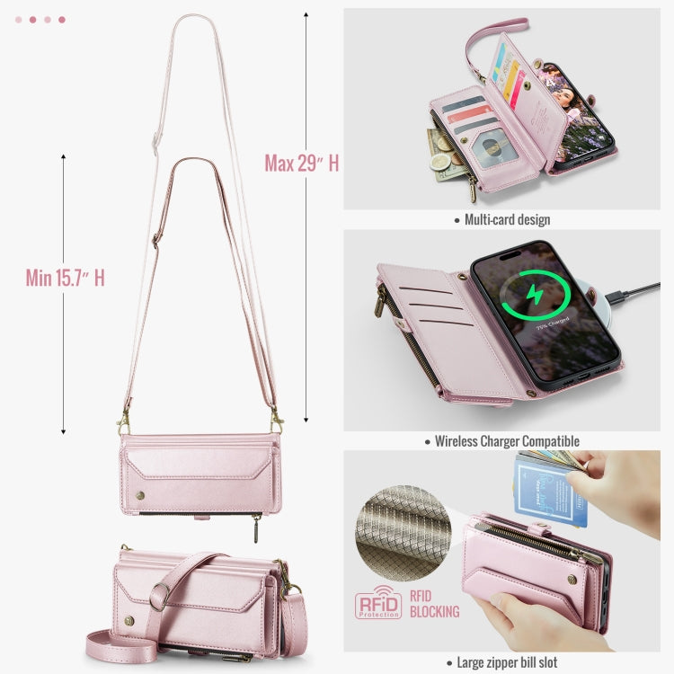 For iPhone 16 Plus CaseMe C36 Card Slots Zipper Wallet RFID Anti-theft Leather Phone Case(Pink)