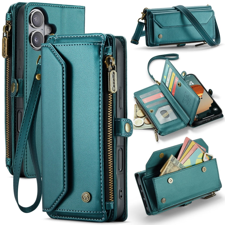 For iPhone 16 Plus CaseMe C36 Card Slots Zipper Wallet RFID Anti-theft Leather Phone Case(Blue) - free shipping - PMC Jewellery - Order now!