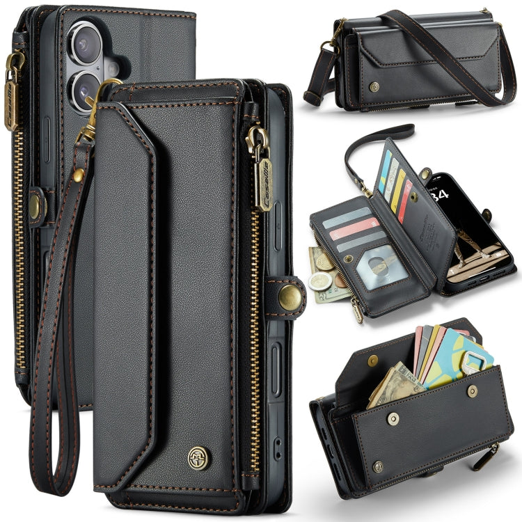 For iPhone 16 Plus CaseMe C36 Card Slots Zipper Wallet RFID Anti-theft Leather Phone Case(Black) - free shipping - PMC Jewellery - Order now!