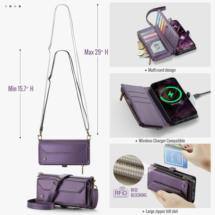 For iPhone 16 Plus CaseMe C36 Card Slots Zipper Wallet RFID Anti-theft Leather Phone Case(Purple)