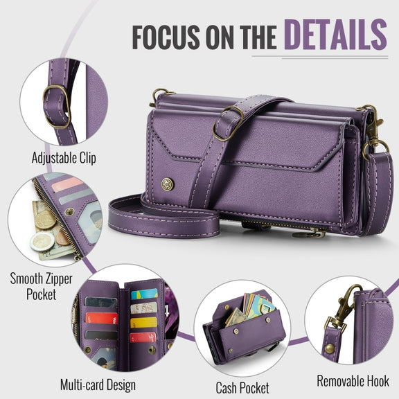 For iPhone 16 Plus CaseMe C36 Card Slots Zipper Wallet RFID Anti-theft Leather Phone Case(Purple)