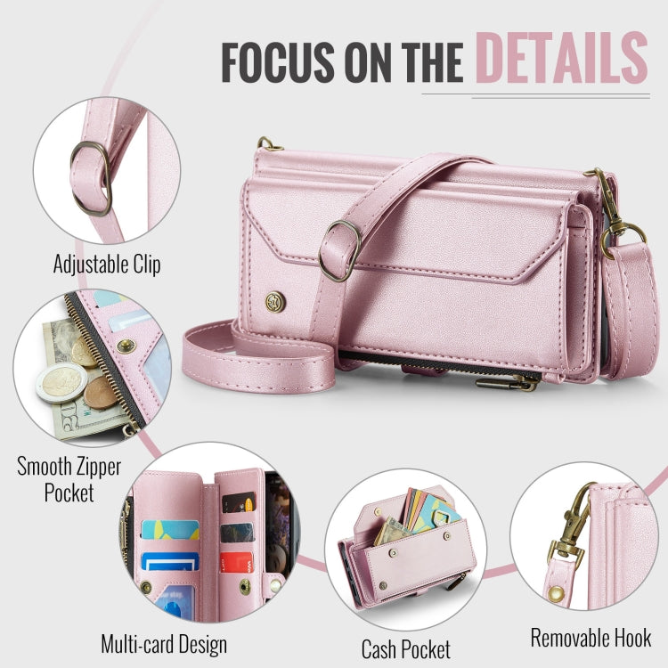 For iPhone 16 CaseMe C36 Card Slots Zipper Wallet RFID Anti-theft Leather Phone Case(Pink)