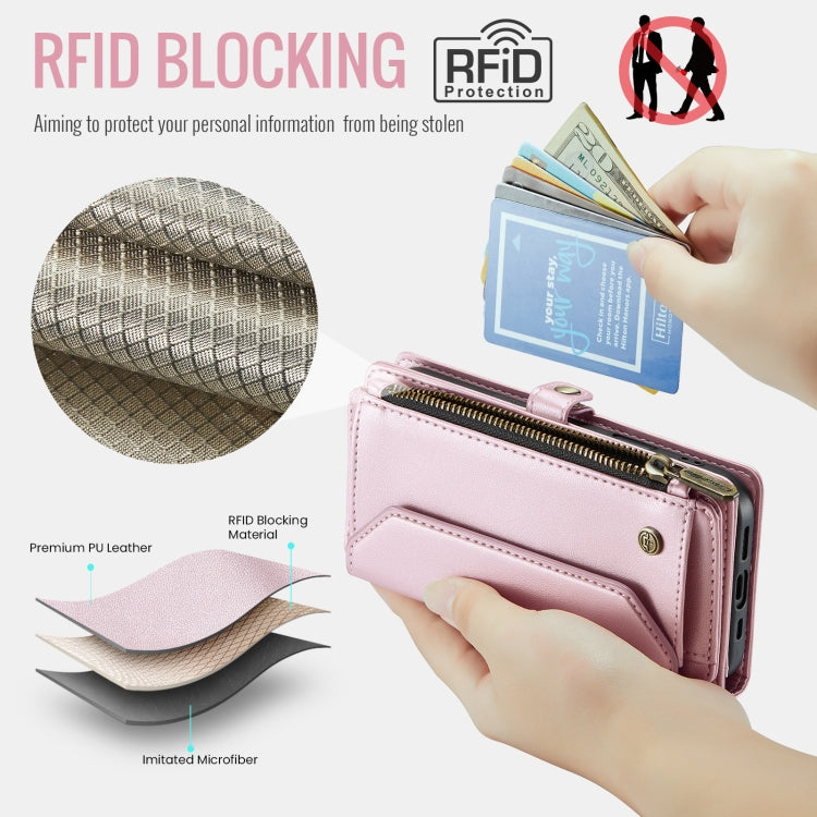 For iPhone 16 CaseMe C36 Card Slots Zipper Wallet RFID Anti-theft Leather Phone Case(Pink)