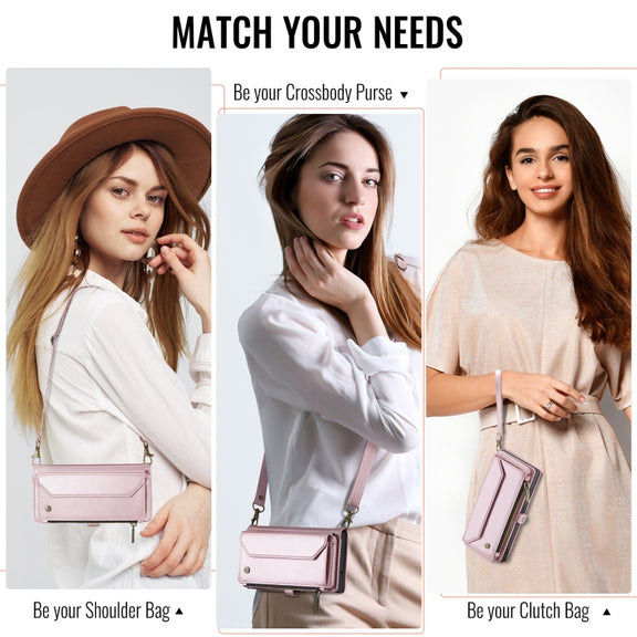 For iPhone 16 CaseMe C36 Card Slots Zipper Wallet RFID Anti-theft Leather Phone Case(Pink)
