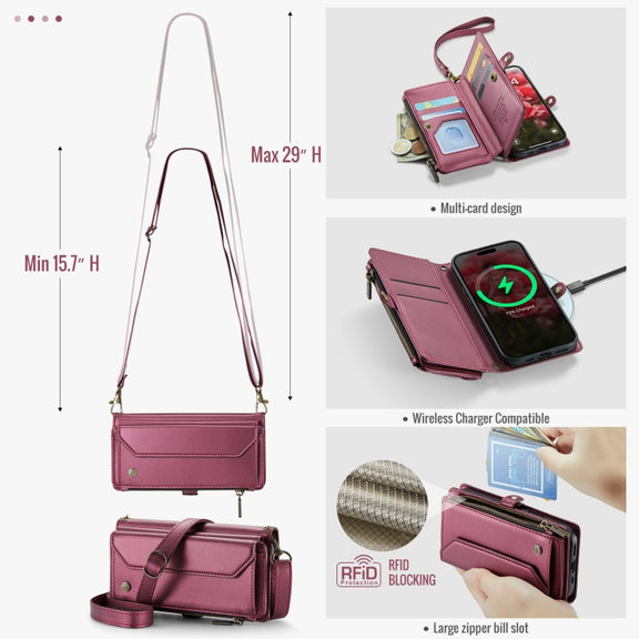 For iPhone 16 CaseMe C36 Card Slots Zipper Wallet RFID Anti-theft Leather Phone Case(Red)